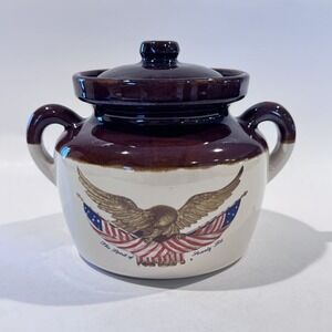 McCoy Pottery X National Gallery Of Art Bean Pot W Lid Bald Eagle American Flag